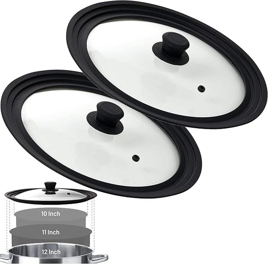 Universal Lids for Pots, Pans and Skillets - Tempered Glass with Vented Silicone Rim and Heat-Resistant Handle - Fits Multiple Cookware Sizes - Dishwasher & Microwave Safe (2 Pack, 11",12",12.5")