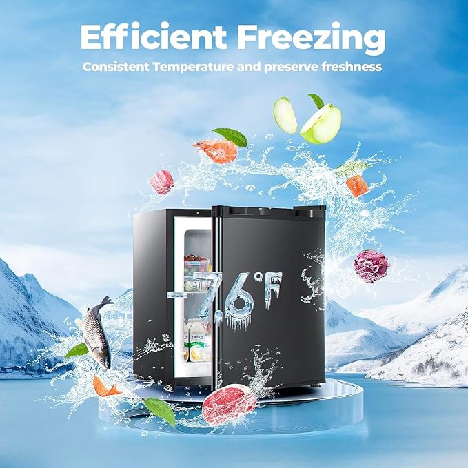 1.2 Cu.ft Upright Freezer, Small Mini Freezer with Adjustable Thermostat, Removable Shelves, Reversible Single Door, for Bedroom/Home/Dorms/Apartment (Deep Black)