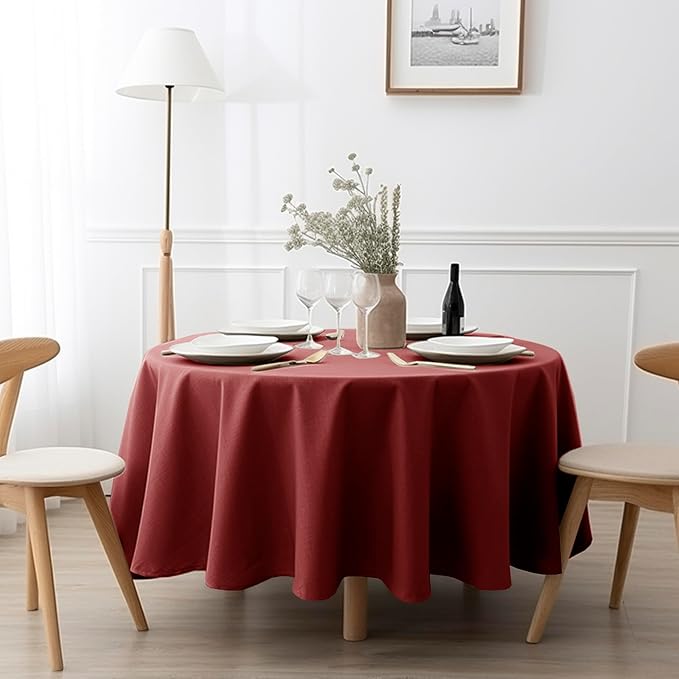 EVERLY 100% Pure Linen Round Tablecloths 108Inch Round Machine Washable Tablecloth for Thanksgiving,Decorative Halloween,Buffet Parties,Picnic,Events,Weddings and Restaurants-Christmas Red