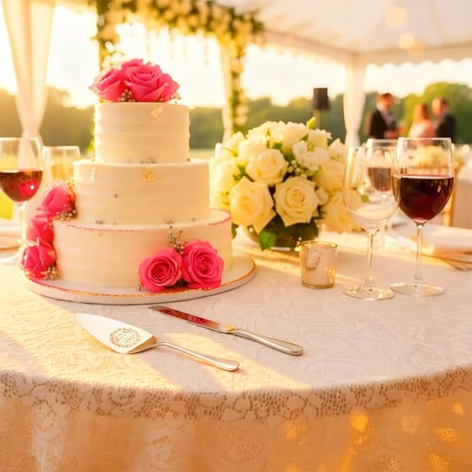 4 Piece Wedding Cake Cutting Set, Knife and Server with Forks, Elegant Wedding Cake Knife and Server Set for Bride and Groom(Silver)