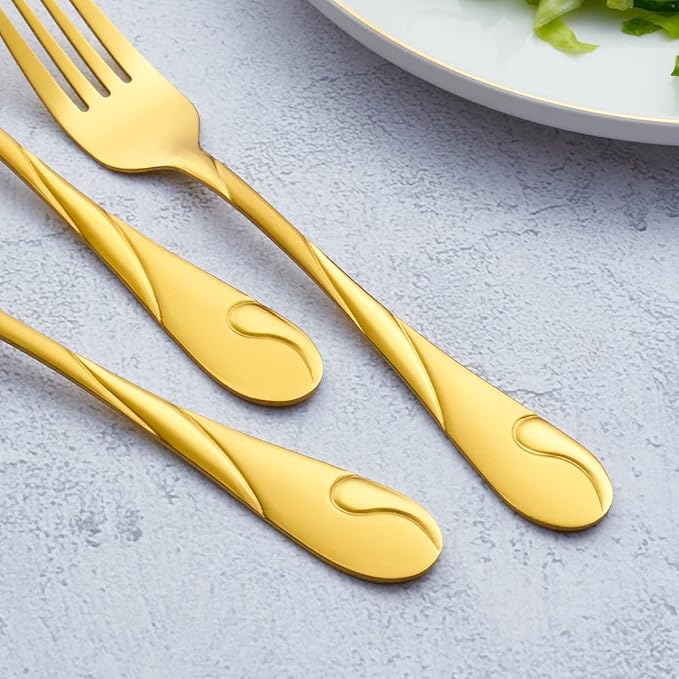 Gold Salad Fork Set, Seeshine 6.9-inch Stainless Steel Shiny Gold Metal Dessert Fork, Set of 6