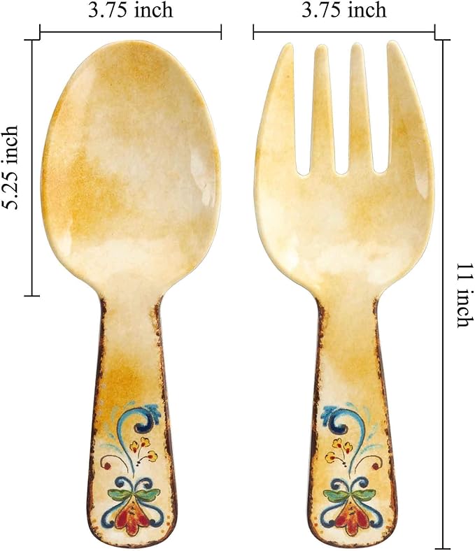 UPware Tuscany Melamine Salad Servers, Serving Utensil Set, Includes Serving Fork and Spoon for Tossing Salad, Pasta, Yellow, 10.75 Inch, Set of 2