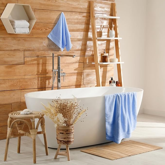 Thmyo Pack of 2 Premium Cotton Super Soft Bathroom Towels Set, 400 GSM Highly Absorbent Towel for Daily Use, Gym, Spa and Hotel, 1 Bath, 1 Hand, Blue