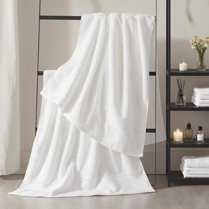 COZYART White Bath Towel Sets, Premium Turkish Cotton Large Towel Set for Bathroom, 650 GSM Luxury Bathroom Sets Pcs with 2 Bath Towels, 2 Hand Towels, 2 Washcloths, Ultra Soft and Water Absorbent