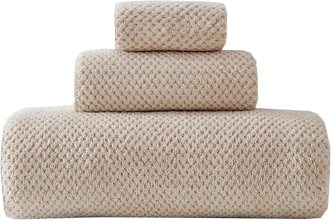 30x60 Inches Extra Large Bath Towels Set Super Soft Absorbent Luxury Microfiber Towels for Bathroom (Beige,3PCS)
