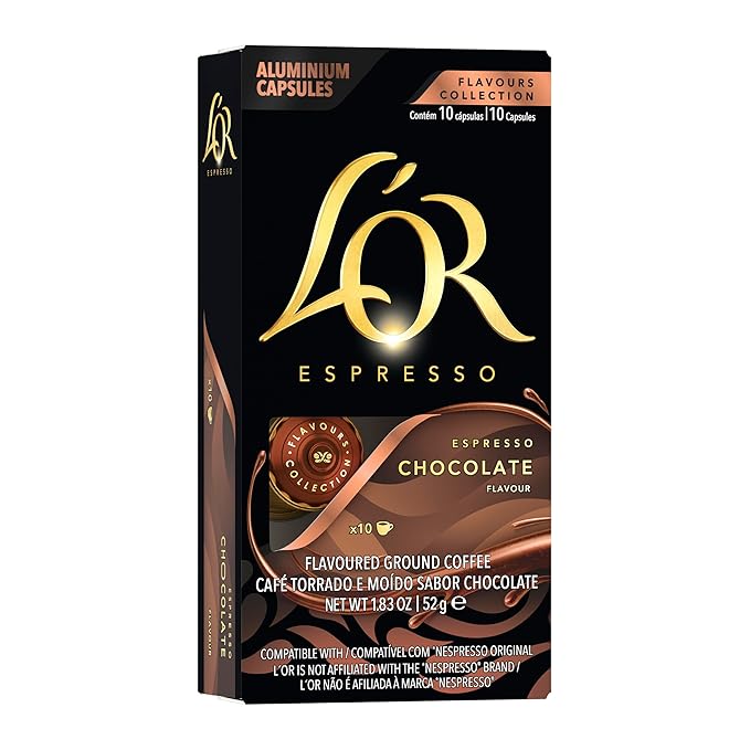 L'OR Espresso Capsules, 10 Count Chocolate, Single-Serve Aluminum Coffee Capsules Compatible with the L'OR BARISTA System & *Nespresso Original Machines, 10 Count (Pack of 10)
