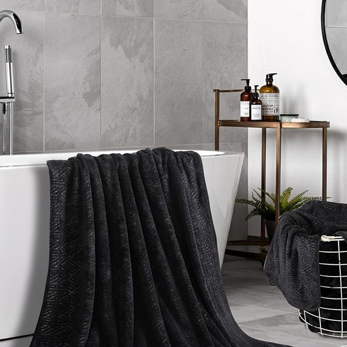 CHINO Black Bathroom Towel Set,35x70 Inch Bath Sheets Towels for Adults,Jumbo Bath Towels Extra Large Quick Dry Towel Soft Absorbent Oversized Towels Microfiber Shower Towels Hotel Spa (4 Pcs)