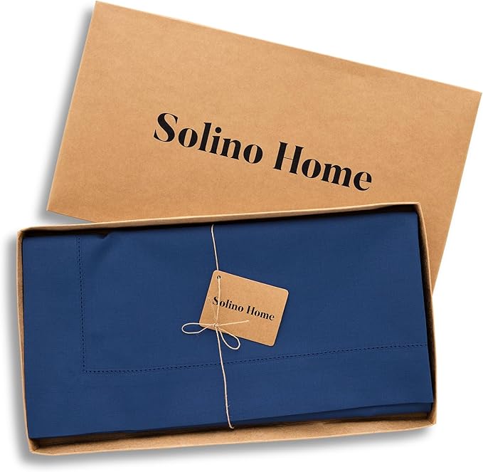 Solino Home Lapis Blue Cotton Linen Tablecloth 52 x 52 Inch - Hemstitch Square Table Throw - Machine Washable Tablecloth for Winter