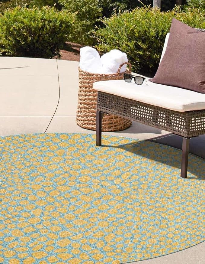 Unique Loom Jill Zarin Jill Zarin Outdoor Collection Area Rug - Cape Town (13' Round, Yellow and Aqua/Light Blue)