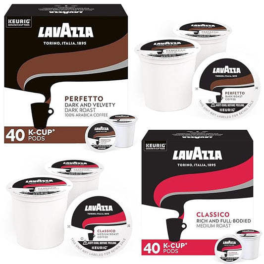 Lavazza K-Cups Coffee Pods Variety Pack – 80 Count (40 Each) - House Blend Perfetto (40) + Dolcevita Classico (40) – Medium Roast, 100% Arabica – Single Serve Espresso Compatible with Keurig Brewers