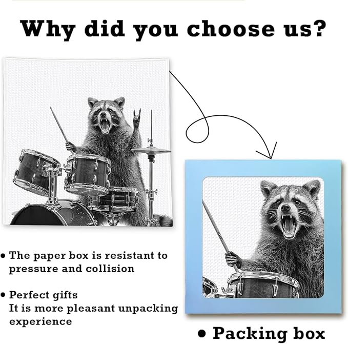 13x13 Cute Raccoon Kitchen Towels 1 PCS, Funny Racoon Gifts for Women, Raccoon Decor Hand Towels for Bathroom, Cute Animal, Women, Pet Owners Housewarming-05