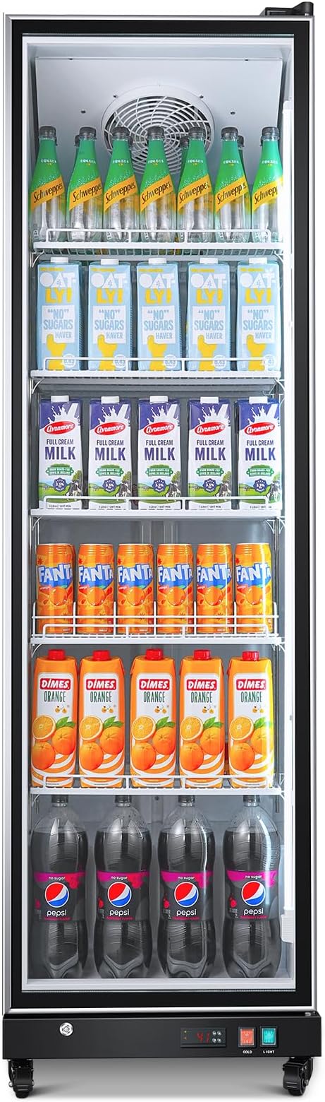 BODEGACOOLER Commercial Beverage Refrigerator with Glass Door,12.5 Cu.Ft Commercial Merchandiser Display Refrigerator,Upright Large Display Drink Cooler with Soft LED Light,Adjustable Shelves