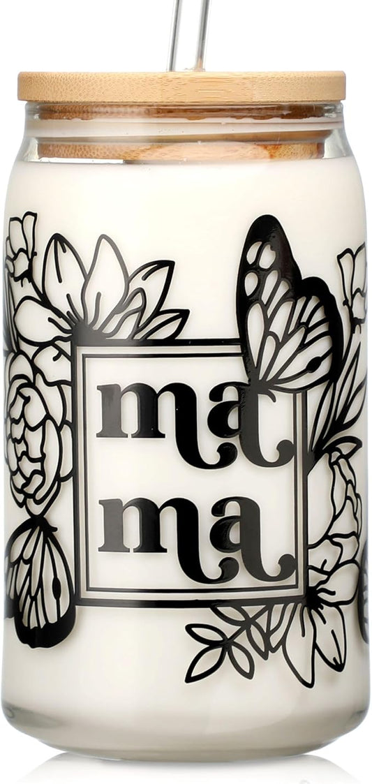 Mama Cup Gifts from Daughter Son, Mothers Day Gifts for Mama, Personalized Birthday Christmas Gift for Mother, Thank You Gift Ideas for Mom, New Mom for Women - 16 oz Iced Coffee Glass Cup