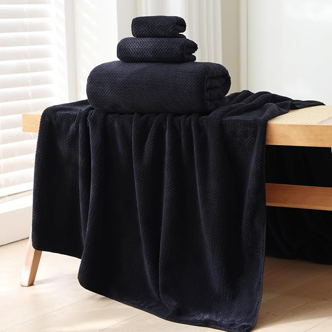 30x60 Inches Extra Large Bath Towels Set Super Soft Absorbent Luxury Microfiber Towels for Bathroom (Black, 6PCS)