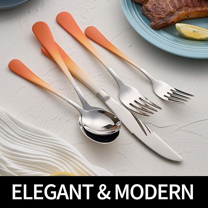 20-Pieces Color Silverware Sets for 4,Orange and white Handle Stainless Steel Cutlery Set, Include Forks Spoons and Knives Set, Dishwasher Safe Utensil Sets for Home Restaurant