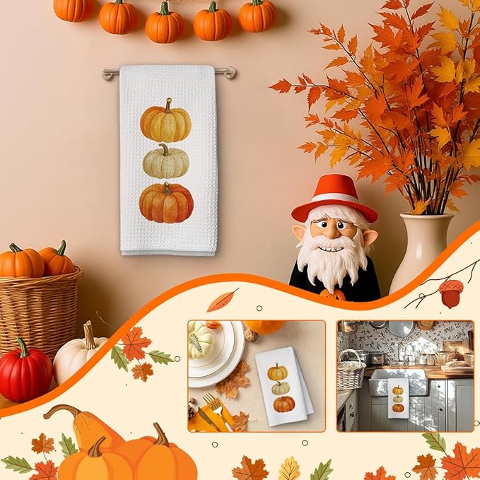 Fall Pumpkin Hand Towels for Kitchen Decor and Tea Dish Towel,1PCS Fall Thanksgiving Day Dishcloths,Farmhouse Fall Pumpkin Decor for Bathroom,Anthropology Autumn Gifts for Women - B07