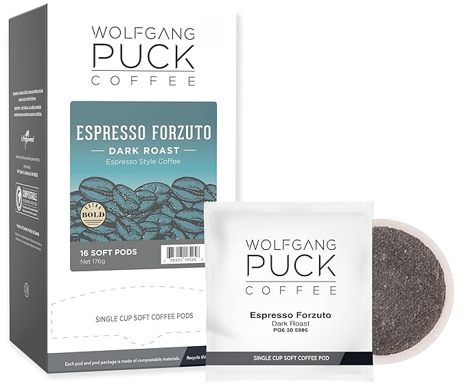 Wolfgang Puck Coffee, Espresso Forzuto, 9.5 Gram Soft Pods, 18-Count (Pack of 3)