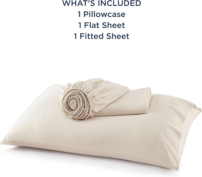 Bedsure Cooling Sheets Twin, Rayon Derived from Bamboo, Breathable & Soft Twin Sheets Set, Deep Pocket Up to 16 Inches, Hotel Luxury Silky Bedding for Hot Sleepers, Light Beige