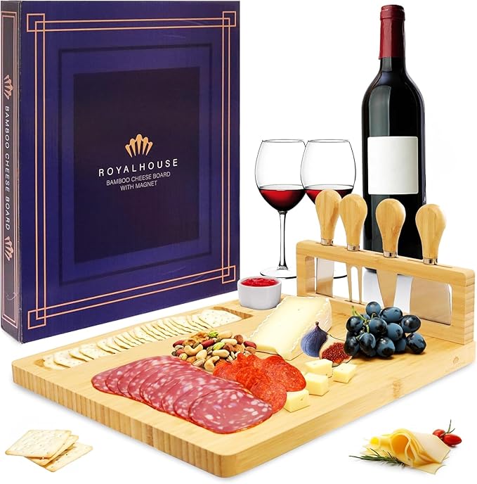Personalized Cheese Board and Knife Set with Magnetic Holder, Serving Tray for Crackers, Meat, and Wine, Anniversary