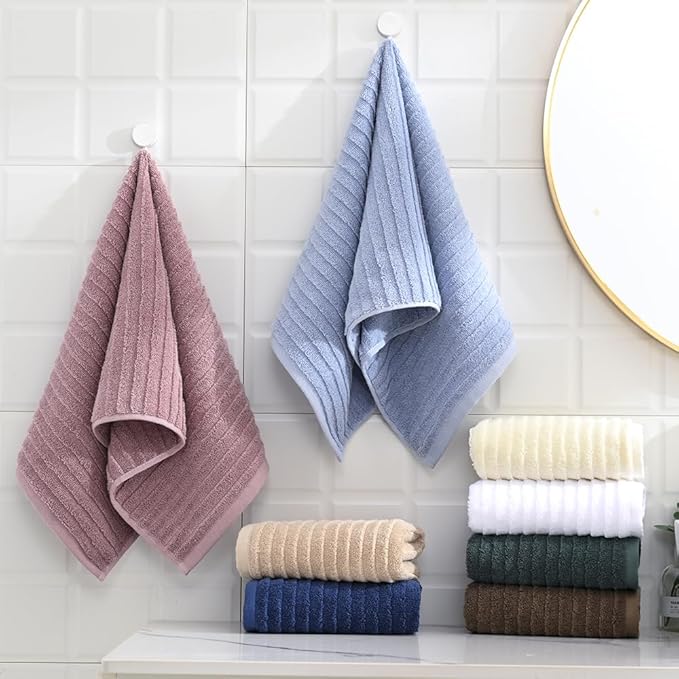 sense gnosis Super Soft Luxury Hand Towel Stereoscopic Ladder Striped Design 100% Cotton Absorbent Decorative Hand Towel for Bathroom 13 x 29 Inch (Brown, 2 Pack)