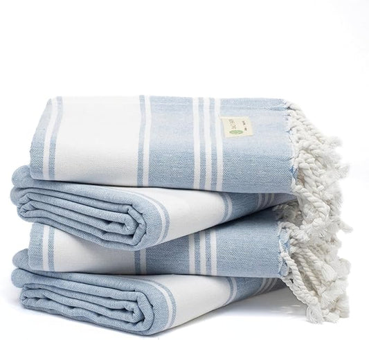 Salt Earth Cotton Turkish Beach Towel, Set of 4-36" X72" Large Bath Towels, Quick Dry Towel, Bathroom, Beach Essentials, Gym, Quick Dry for Shower, Lightweight Large Towels for All (Sky Blue)