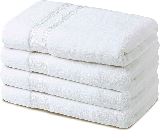 Large Bath Towels Set of 4 – 27x54 Inches – 100% Cotton – Quick Dry & Highly Absorbent – Durable for Bathroom, Spa & Hotel Use – White