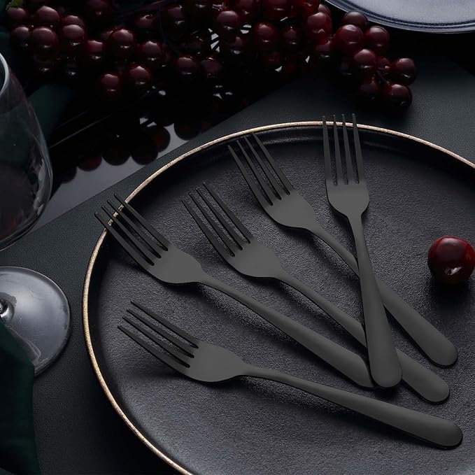 24 Pieces Dinner Forks Set (8 inch), Unokit Stainless Steel Dinner Forks Set of 24, Flatware Forks for Home, Kitchen or Restaurant - Mirror Polished, Dishwasher Safe - Black