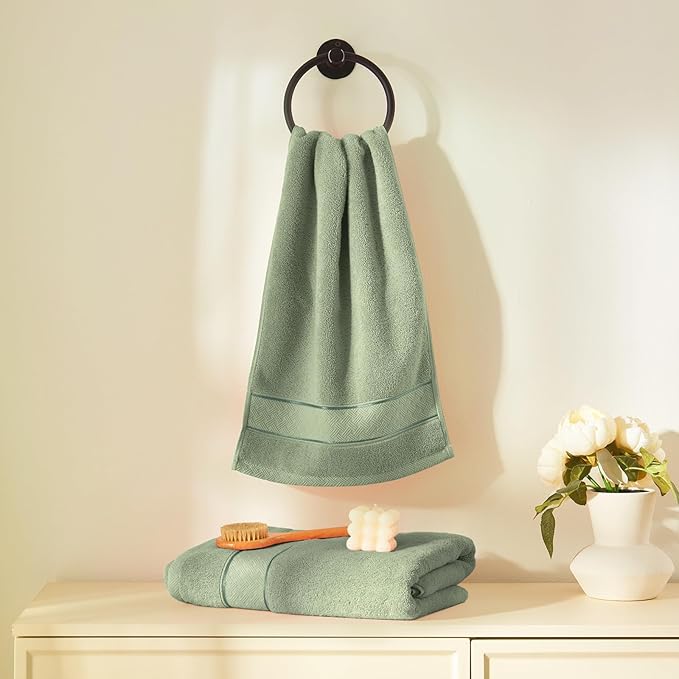 COZYART Sage Green Bath Towels Set 6 Piece, 2 Bath Towels 2 Hand Towels 2 Washcloths, Luxury 100% Turkish Cotton 650GSM Hotel Quality, Soft, Absorbent, Towel Sets for Bathroom