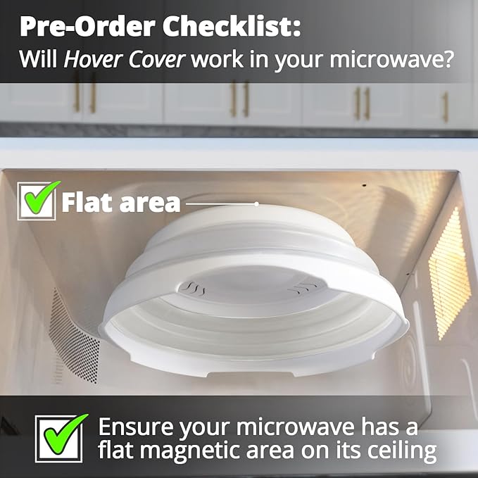 HOVER COVER Magnetic Microwave Splatter Cover with High Power, Strongest Magnetic Grip, Collapsible 12-Inch BPA-Free Food Lid, Vented Plate Guard, Dishwasher Safe, Space-Saving Storage - White