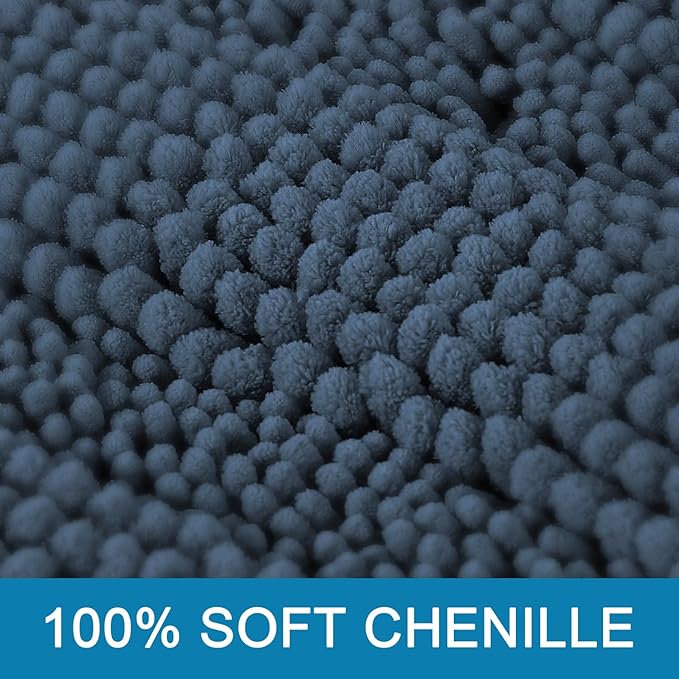 H.VERSAILTEX Bath Mats for Bathroom Non Slip Thick Chenille Striped Bath Rug Absorbent Fluffy Soft Shaggy Rugs Washable Dry Fast Plush Mats for Indoor, Bath Room, Tub - 24" x 36", Blue Indigo