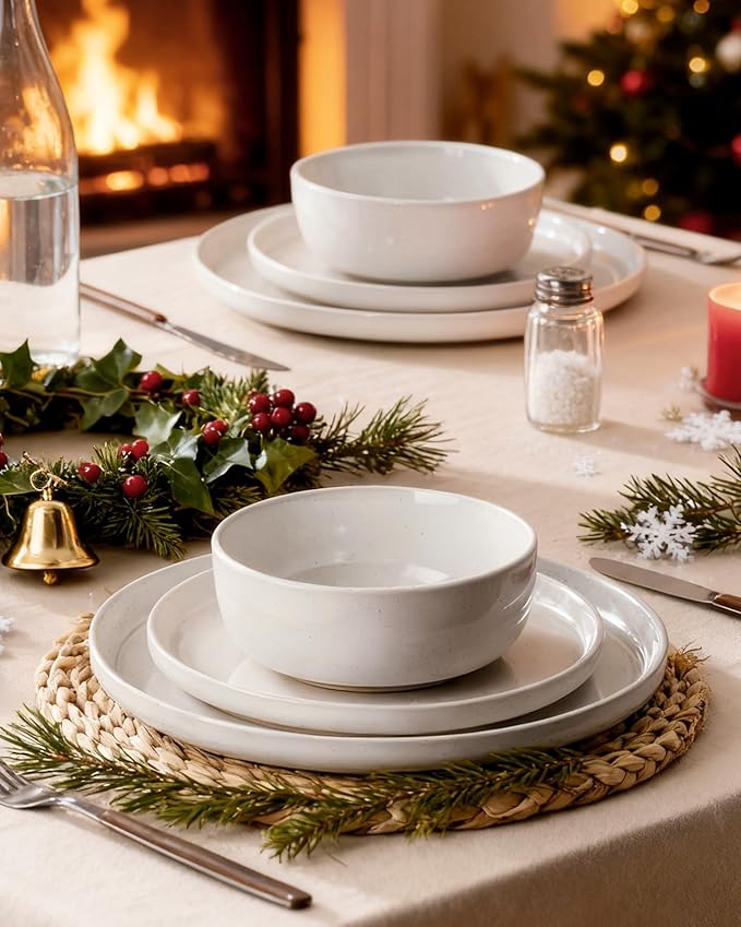 Famiware Milkyway Plates and Bowls Set, 12 Pieces Dinnerware Sets, Dishes Set for 4, White