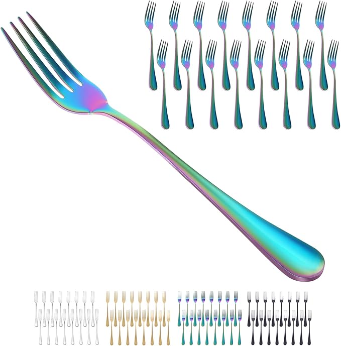 16 Piece Dinner Forks, 8 Inch, Top Food Grade Extra-Fine Stainless Steel Silverware Forks, For Home Kitchen Restaurant, Dishwasher Safe(Rainbow)