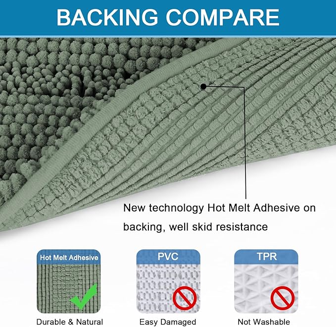 H.VERSAILTEX 2 Piece Bathroom Rugs Bath Mats Sets Super Absorbent Chenille Striped Bath Mats Non Skid Machine Wash Dry Rugs for Bathroom Floor (Green Bay, 47 x 17 Plus 17 x 24 - Inches)