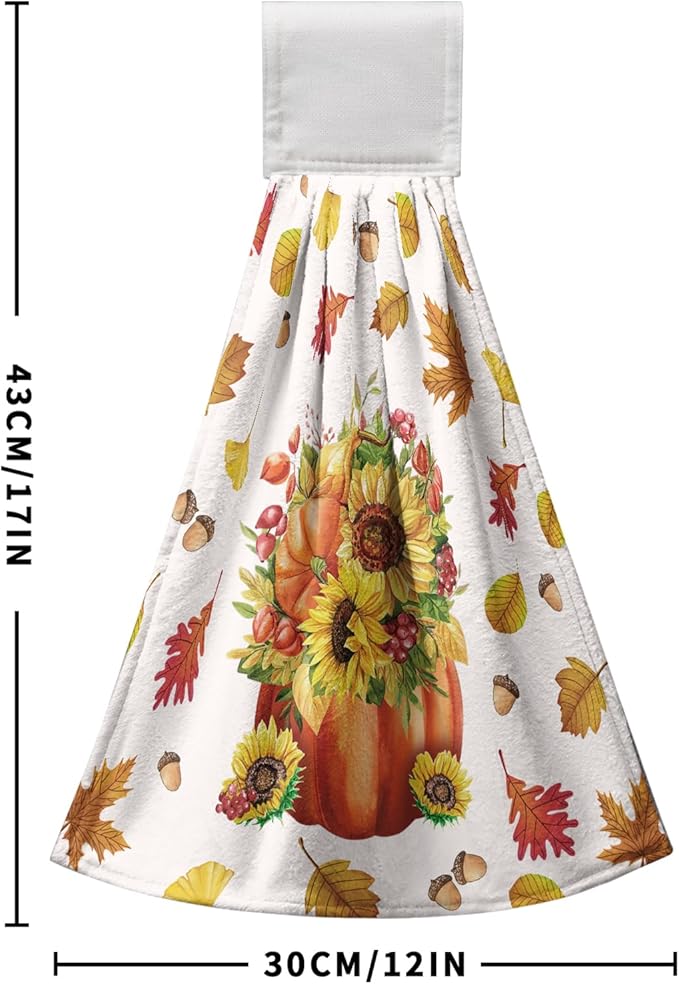 Fall Pumpkin Sunflower Bathroom Hand Tie Towel Autumn Maple Leaf Hanging Dish Towels Set of 2 Decorative Kitchen Towel Soft Absorbent Towels for Bathroom Kitchen Home Decor 17 * 12 Inch
