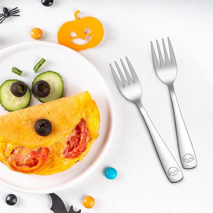 DRKIO Stainless Steel Toddler Forks Set - 12 Pieces Kids Forks Set Children Safe Food Grade Kids Silverware Small Forks Metal Toddler Utensils Dishwasher Safe Mirror Polished