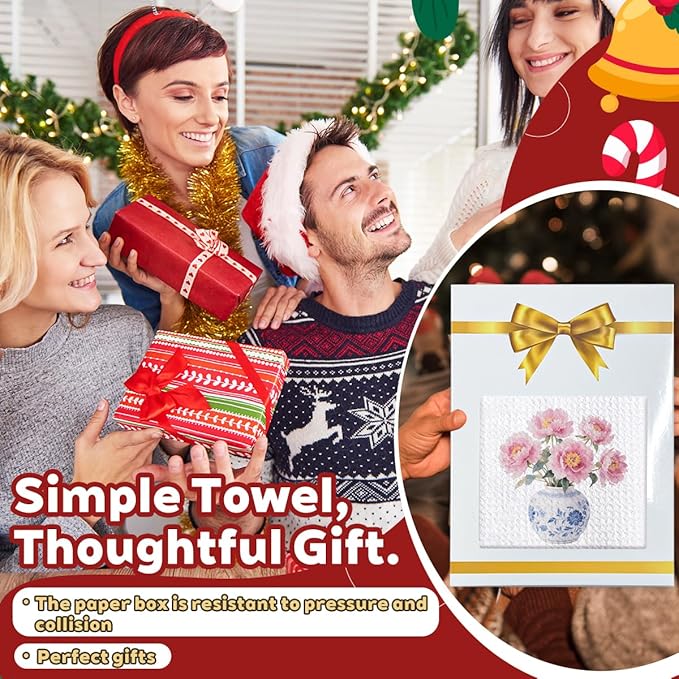 Blue and White Chinoiserie Kitchen Towels,Floral Hydrangea Fingertip Decor Hand Towels for Bathroom Clearance,Waffle Farmhouse Porcelain Decor for High End Hostess Gifts-A09