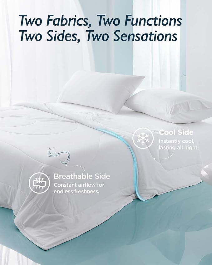 Breescape Cooling Comforter King Size - BlendTek™ Q-Max>0.46 Tech, Breathable Blanket for Hot Sleepers & Night Sweats Relief, Premium Lightweight Summer Bedding, 106x96 Inches, Snow White