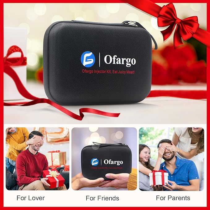 Ofargo Stainless Steel Meat Injector Syringe with 4 Marinade Needles and Travel Case for BBQ Grill Smoker, gifts for men dad husband in Thanksgiving Christmas day