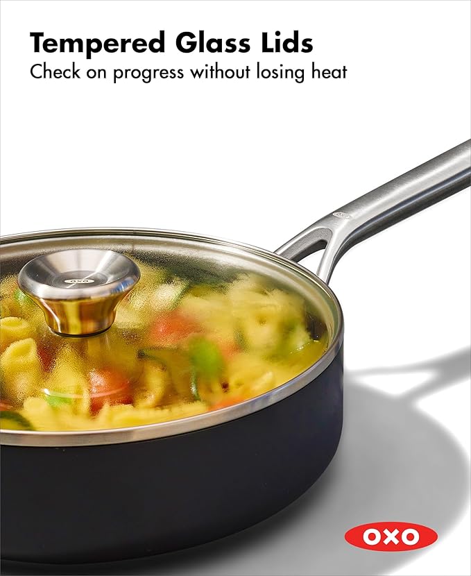 OXO Professional 3QT Saute Pan Jumbo Cooker with Lid, Hard Anodized Ceramic Nonstick Cookware PFAS-Free, Stainless Steel, Induction Suitable, Diamond Reinforced Coating Dishwasher and Oven Safe, Black