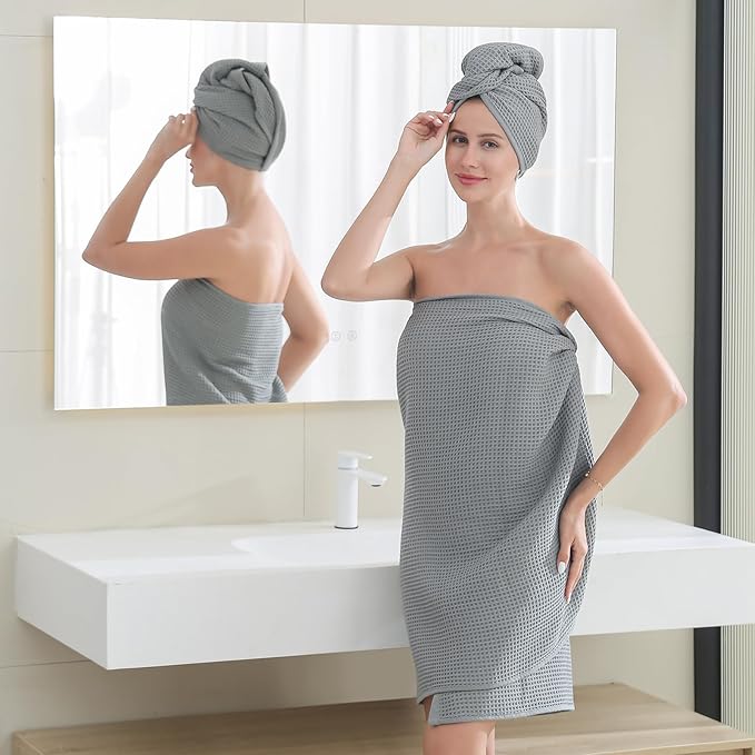 30 x60 Inches Extra Large Bath Towels Set Microfiber Waffle Oversized Bath Towels for Bathroom Quick Dry Lightweight (Grey,6PCS)
