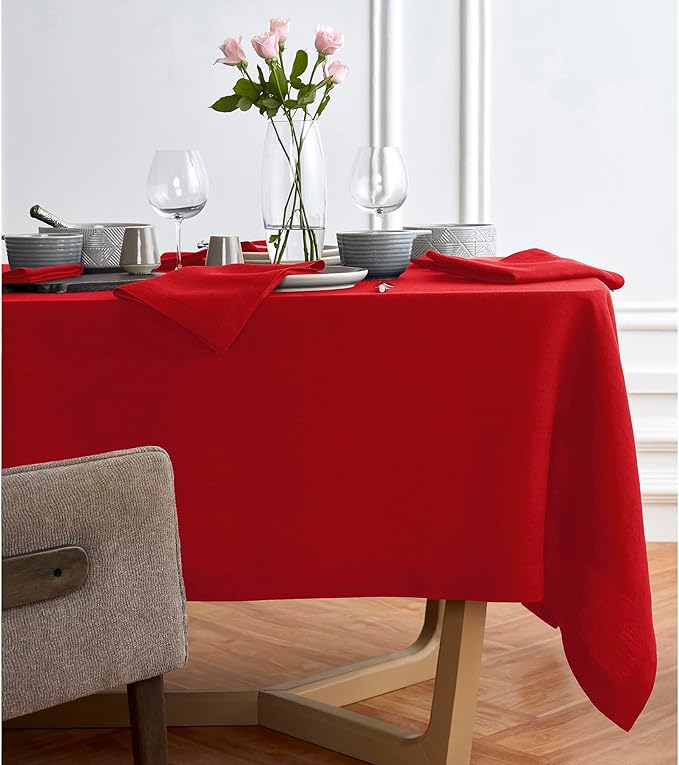 Solino Home Red Linen Tablecloth 70 x 70 Inch - 100% Pure Linen Square Table Cloth - Sonoma, Machine Washable Tablecloth for Valentines, Holiday, Winter, New Year