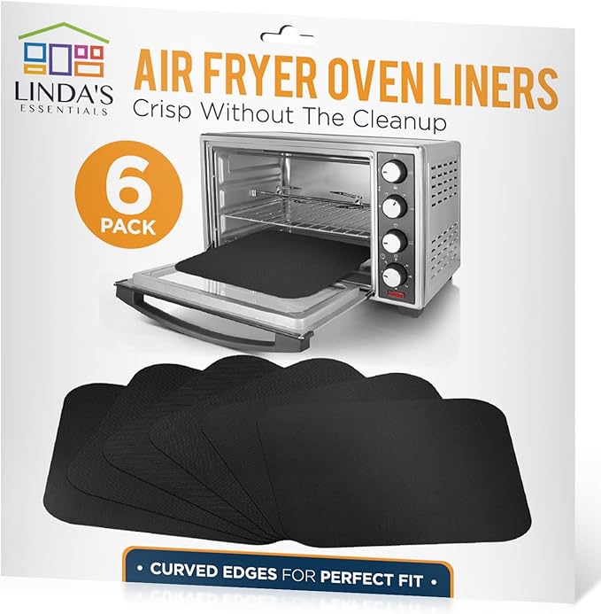 Toaster Oven Liners for Bottom of Oven (6 Pack) Reusable Non-Stick Heat Resistant Toaster Liners, Compatible with Ninja, Cuisinart, Emeril Lagasse & More, Toaster Mat, 12"x12" (Black)