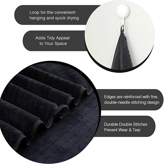 18 Piece Family Bath Towel Set Include 6 Bath Towels,6 Hand Towels and 6 Washcloths Soft Bathroom Towel with Hanging Loops,Highly Absorbent Quick Dry Towels Set for Bathroom,Hotel and Spa-Black