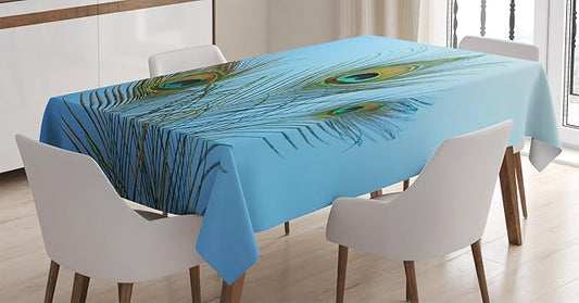 Ambesonne Peacock Tablecloth, Fluffy Peacock Feathers Vivid Colors Similar to Mythical Phoenix Immortality Theme, Rectangular Table Cover for Dining Room Kitchen Decor, 60" X 90", Green Blue