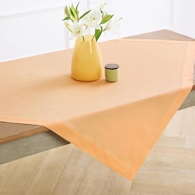 Solino Home Linen Tablecloth 52 x 52 Inch - 100% Pure Linen Peach Square Tablecloth - Fete, Machine Washable Table Throw