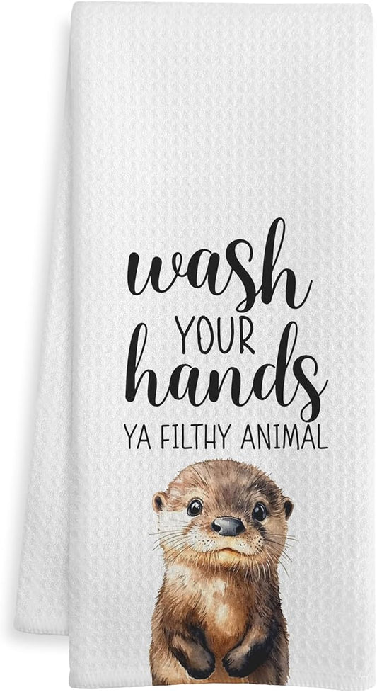 Sea Otter Gift Hand Towels for Bathroom, Wash Your Hands Ya Filthy Animal, Otter Lover Gifts, Otters Lovers Gifts Decorative Hand Towels for Kids Guest Bath Room Washroom Half Bath, 16x24 Inch