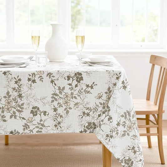 H.VERSAILTEX Linen Table Cloths Floral Printed Tablecloth Spill-Proof Waterproof Table Cover for Dining Buffet Feature Soft and Thick Fabric Wrinkle Free, 60 x 104 Inch, Retro Floral - Brown