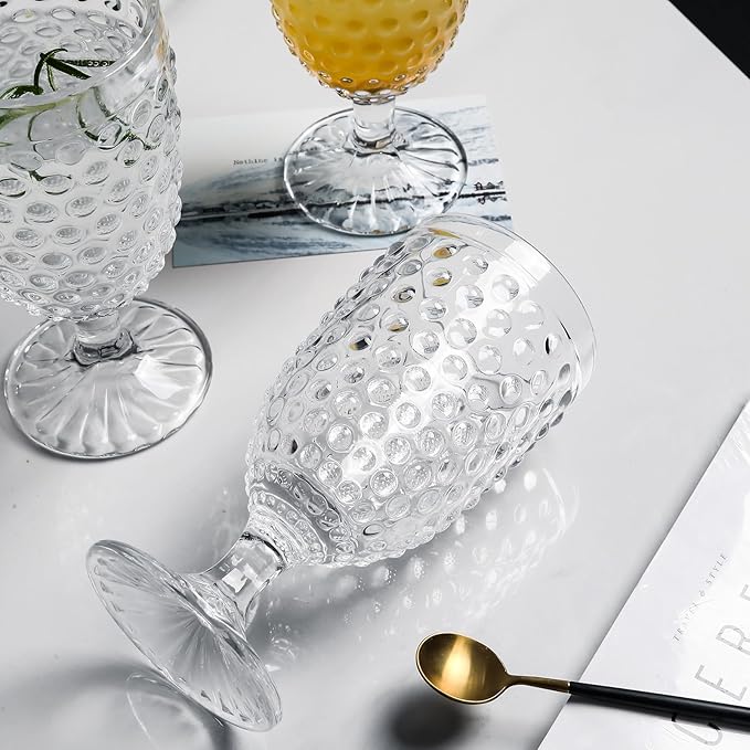 G Hobnail Drinking Glasses 6 Set, 13.3 oz Vintage Water Goblets Iced Tea Beverage Goblets Hobnail Glassware,Hobnail Goblet Glasses,Glass Cups for Wine,Soda,Juice,Dinner Parties,Bars, Restaurants Clear
