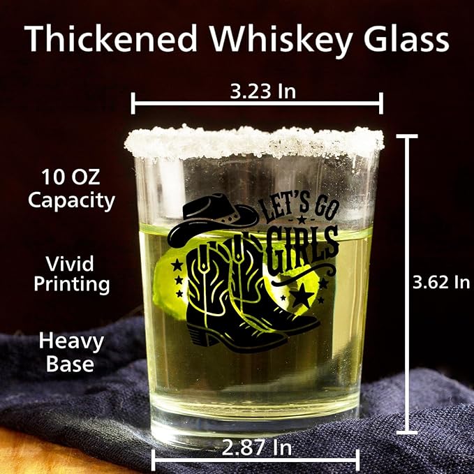 Western Cowgirl Party Whiskey Glasses 10 oz, Cowgirl Gifts, Let's Go Girls Bachelorette Party Old Fashioned Rocks Glasses Cup for Women Drinking Scotch Bourbon Liquor