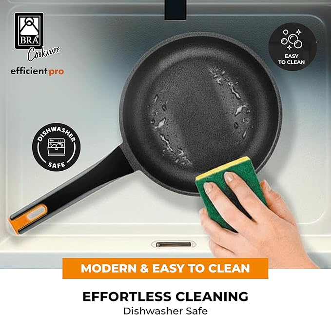 BRA COOKWARE Efficient Pro 2 Frying Pan Set | 8 + 10.2 inches Cast Aluminum Frypans | Profile Plus Non-Stick | All Heat Sources Compatible | PFOA Free | Heat-Resistant Handle | Non Deformable